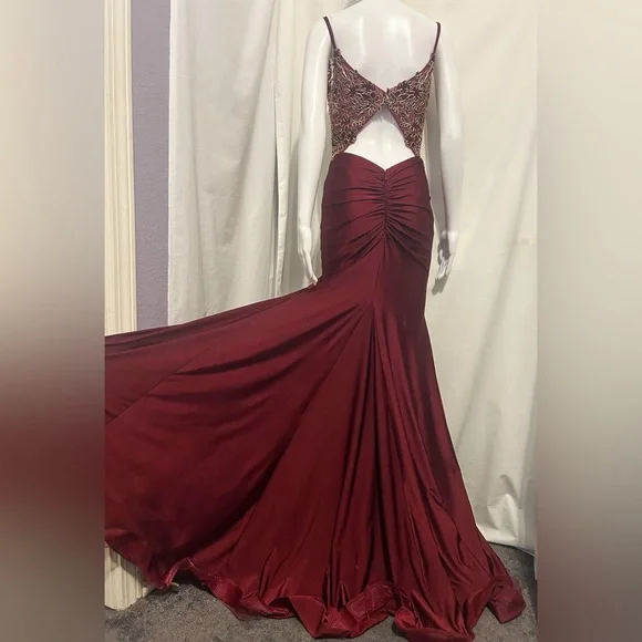 Let’s Sz XS Elegant Burgundy Dress Gold Embroidery Whimsigoth Romantic Dark Goth - Picture 10 of 14